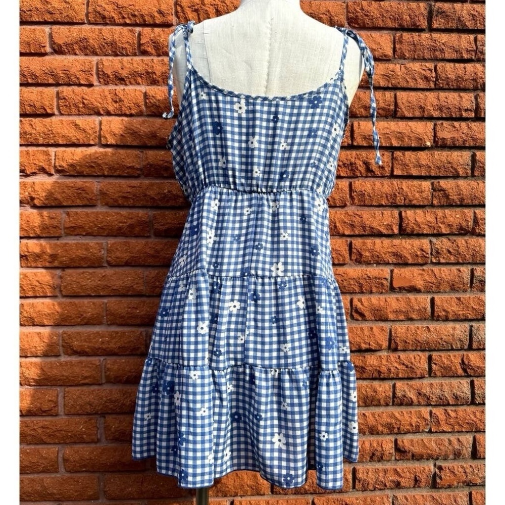 Altar'd State Alaina Mini Ruffle Dress Blue & White Gingham Daisy Flowers Sz XS - Picture 9 of 9